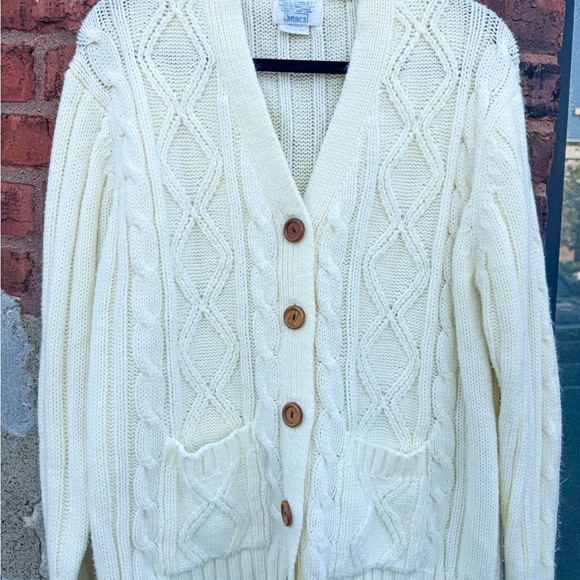 Vintage Sears Men’s White Cardigan Sweater Size Large - Picture 1 of 3